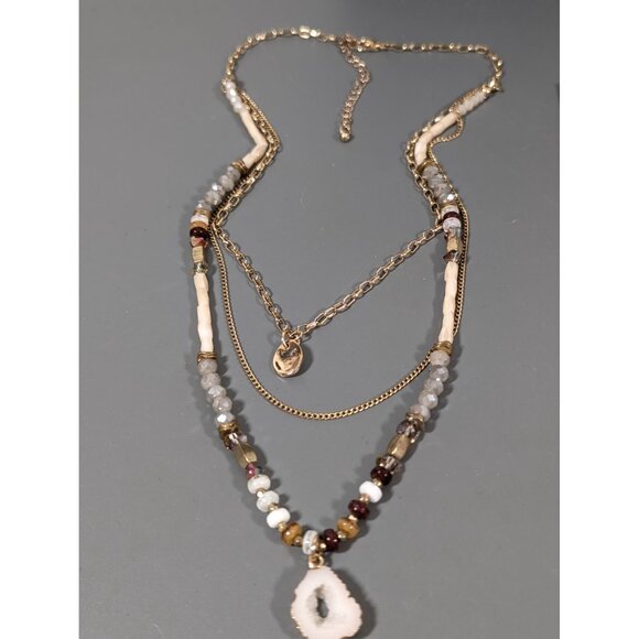 Boho Faux Drusy Layered Gold Tone Necklace 21 in Beaded - Picture 2 of 7